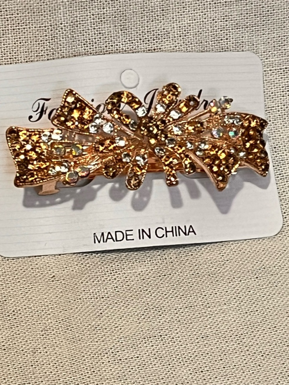 Gold Rhinestone Bow Hair Clip for Women